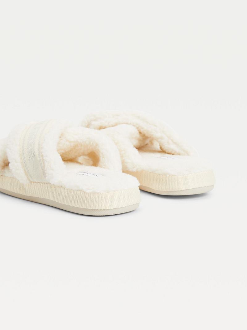 Női Tommy Hilfiger Crisscross Sherpa Papucs Slide Fehér | HU 615CTV